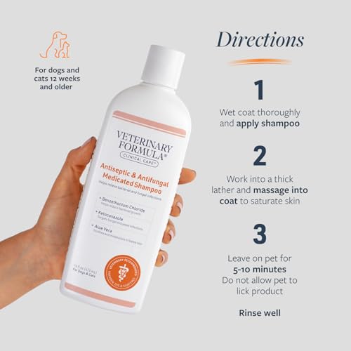 Veterinary Formula Clinical Care Antiseptic and Antifungal Medicated Shampoo for Dogs & Cats, 16oz – Helps Alleviate Scaly, Greasy, red Skin – Paraben, Dye, Soap-Free