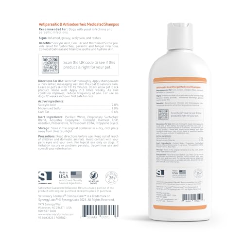 Veterinary Formula Clinical Care Antiseptic and Antifungal Medicated Shampoo for Dogs & Cats, 16oz – Helps Alleviate Scaly, Greasy, red Skin – Paraben, Dye, Soap-Free