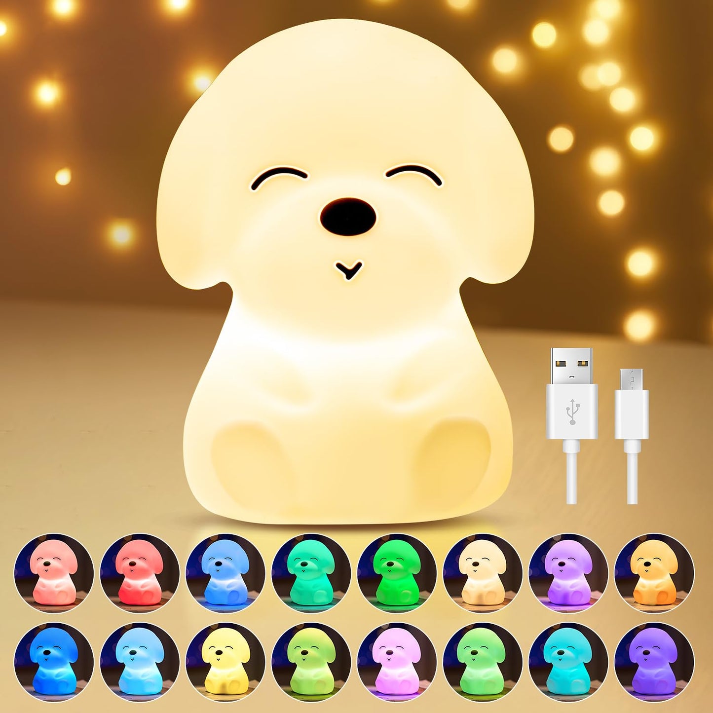 Mubarek Night Light for Kids Lamp,16 Colors & Soft Silicone Kids Night Light Lamp,Dimmable+Rechargeable Toddler Night Light for Baby Nursery,Baby Night Light Nightlight for Kids Room, Dog Themed Gifts
