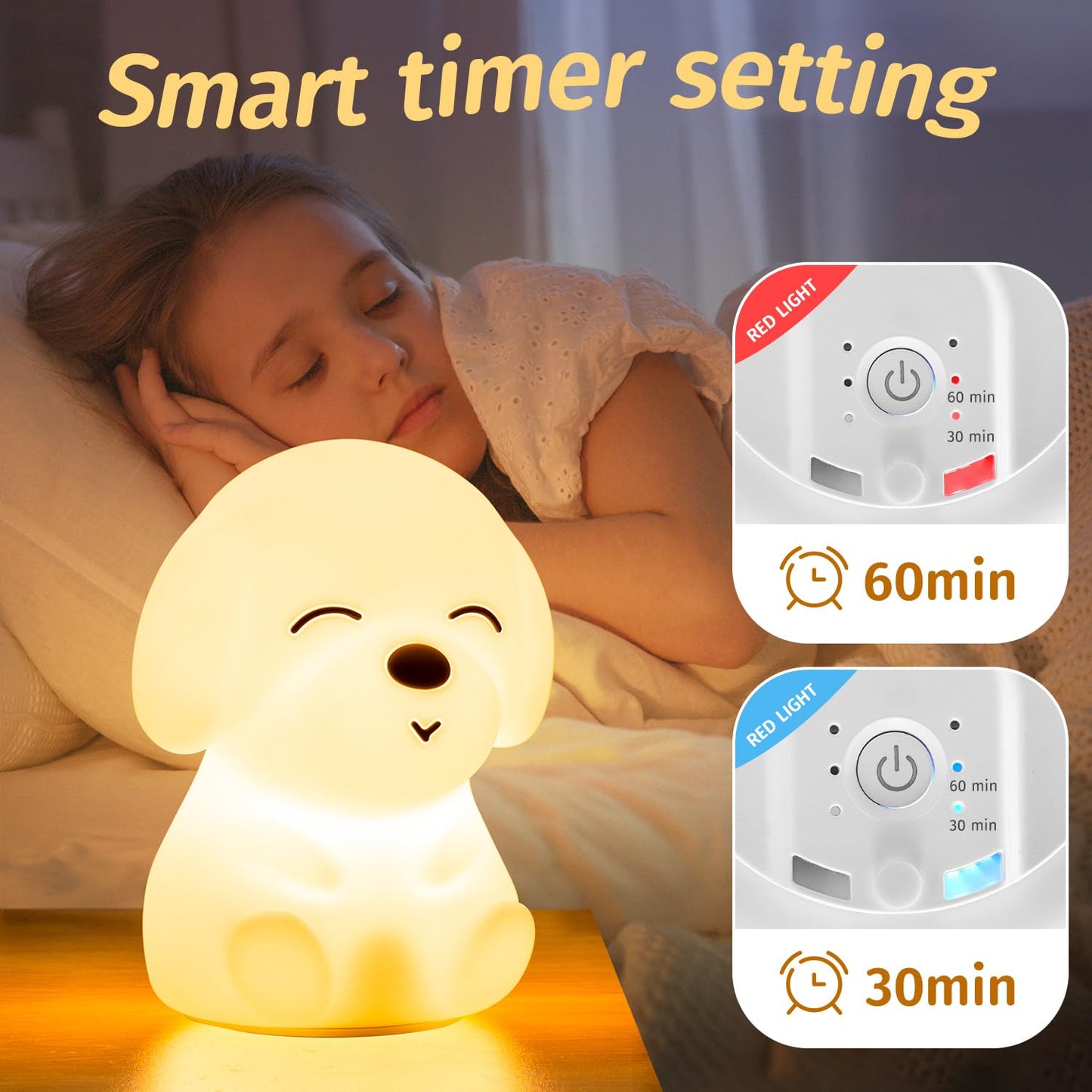 Mubarek Night Light for Kids Lamp,16 Colors & Soft Silicone Kids Night Light Lamp,Dimmable+Rechargeable Toddler Night Light for Baby Nursery,Baby Night Light Nightlight for Kids Room, Dog Themed Gifts