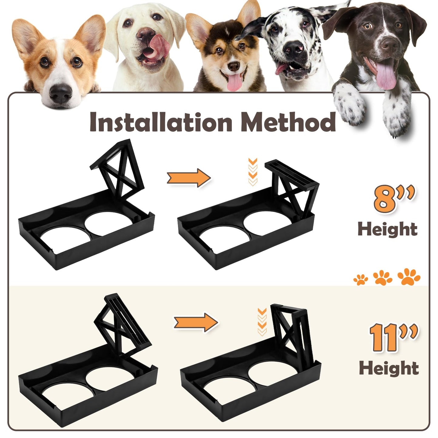 Elevated Dog Bowls, Height Adjustable Raised Pet Bowl Stand with 1 Stainless Steel 1.5L Food&Water Bowl & Slow Feeder, Non-Slip Dog Dish Adjusts to Height 2.7",8.62” for Small Medium Large Dogs Cats
