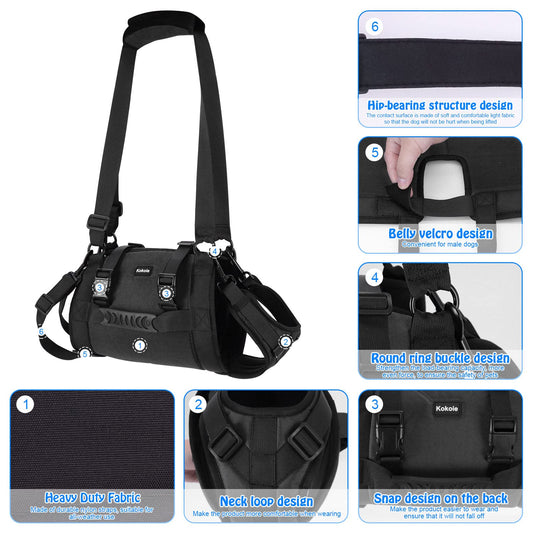 Dog Carry Sling, Emergency Backpack Pet Legs Support & Rehabilitation Dog Lift Harness for Large Dogs, Dog Carrier for Senior Dogs Joint Injuries, Arthritis, Up and Down Stairs (Black, XL)